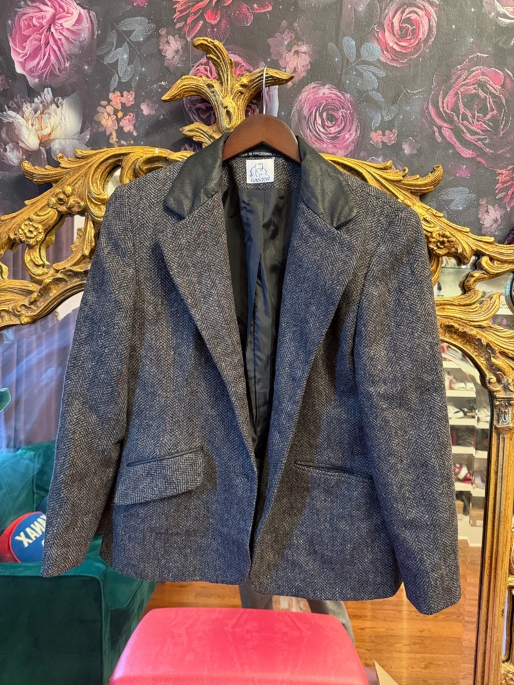 Vintage GANTOS Womens Gray Herringbone Blazer Jacket